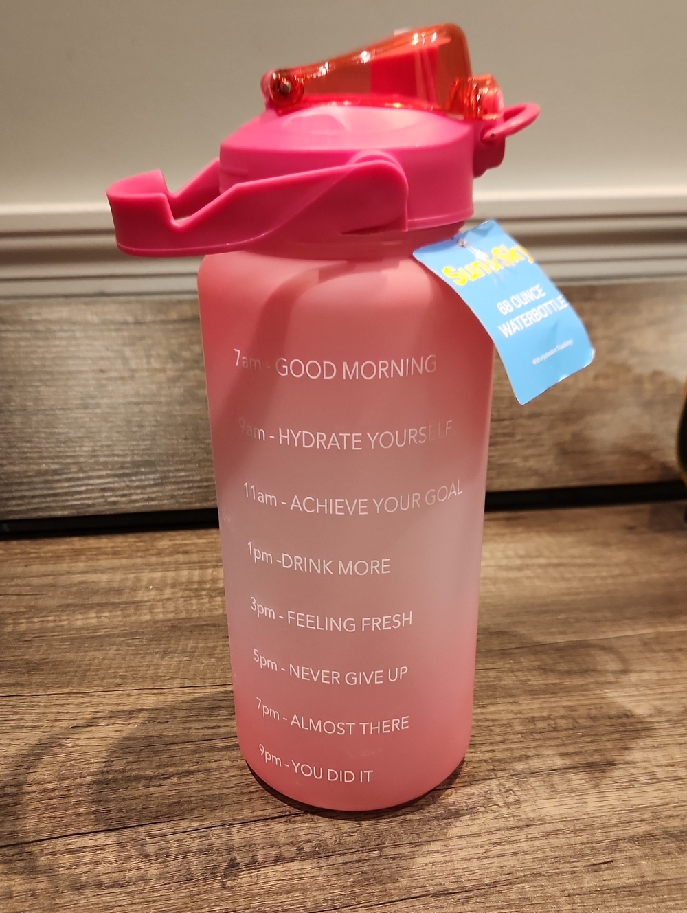 Pink Motivational Hydration Bottle with Flip Straw -